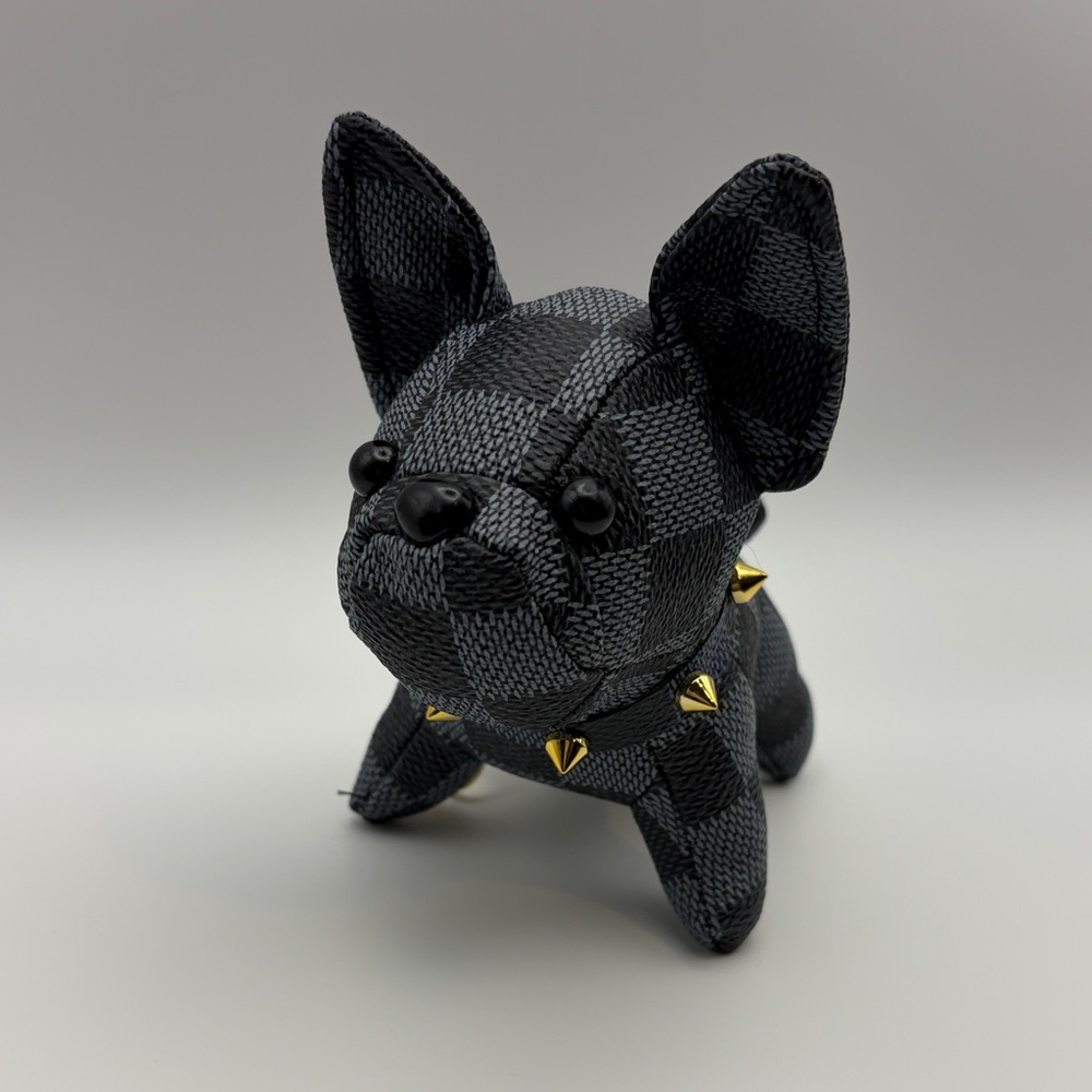 Graphite Damier print fashion French Bulldog bag/key charm